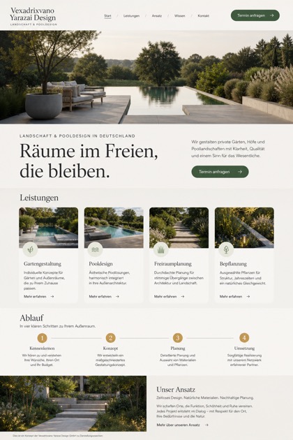 Architecture & Interiors website design for Germany, showing a clear opening, service information, supporting content, and a focused inquiry action.