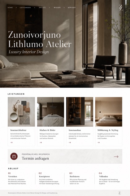Architecture & Interiors website design for Germany, showing a clear opening, service information, supporting content, and a focused inquiry action.