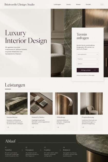 Architecture & Interiors website design for Germany, showing a clear opening, service information, supporting content, and a focused inquiry action.