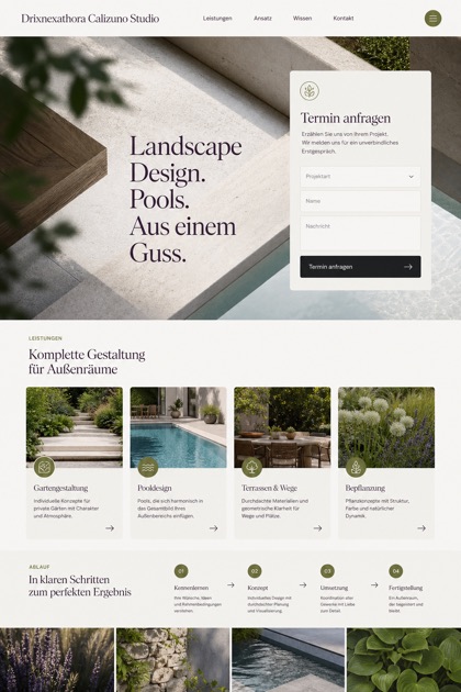 Architecture & Interiors website design for Germany, showing a clear opening, service information, supporting content, and a focused inquiry action.