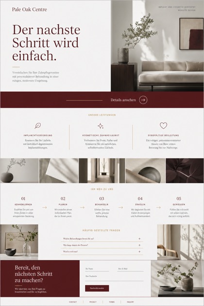Fictional Pale Oak Centre Implant and cosmetic dentistry website design showcase in a 2:3 layout with service sections, FAQ, and inquiry action