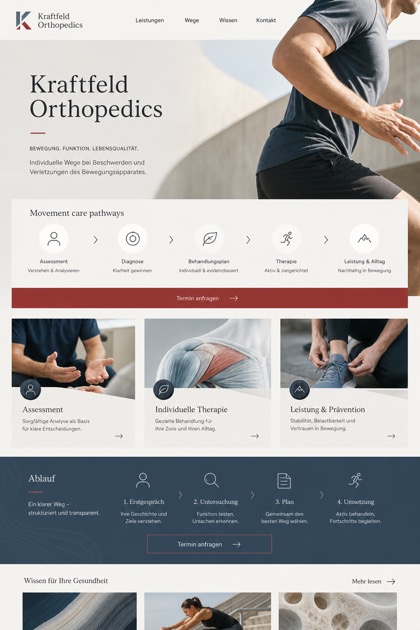Healthcare website design for Germany, showing a clear opening, service information, supporting content, and a focused inquiry action.