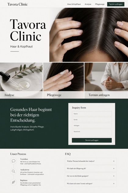Healthcare website design for Germany, showing a clear opening, service information, supporting content, and a focused inquiry action.