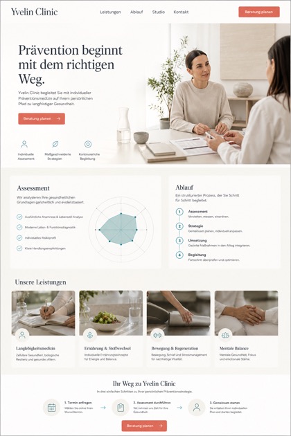 Healthcare website design for Germany, showing a clear opening, service information, supporting content, and a focused inquiry action.