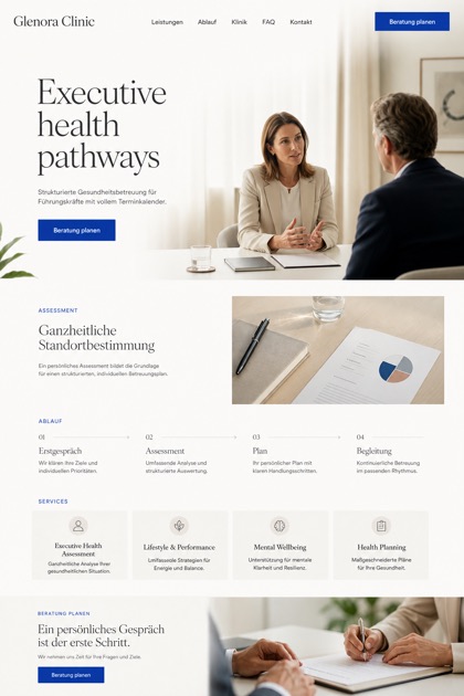 Healthcare website design for Germany, showing a clear opening, service information, supporting content, and a focused inquiry action.