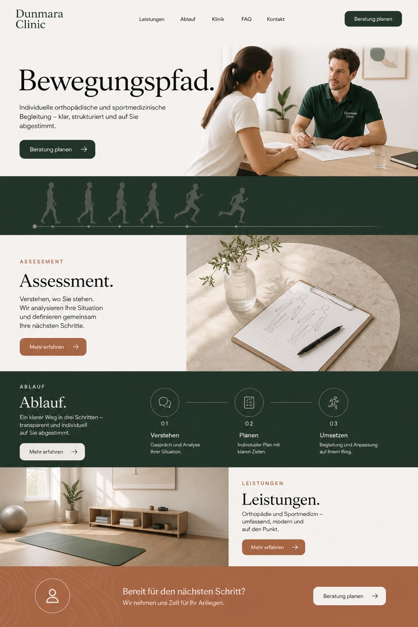 Healthcare website design for Germany, showing a clear opening, service information, supporting content, and a focused inquiry action.