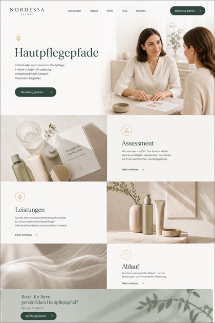 Healthcare website design for Germany, showing a clear opening, service information, supporting content, and a focused inquiry action.