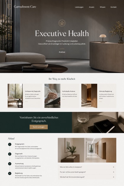 Healthcare website design for Germany, showing a clear opening, service information, supporting content, and a focused inquiry action.
