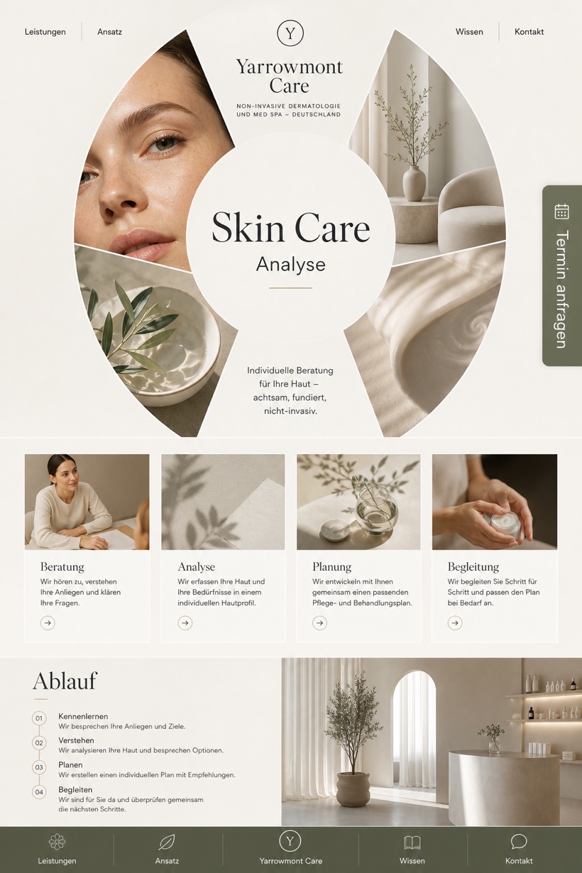 Healthcare website design for Germany, showing a clear opening, service information, supporting content, and a focused inquiry action.