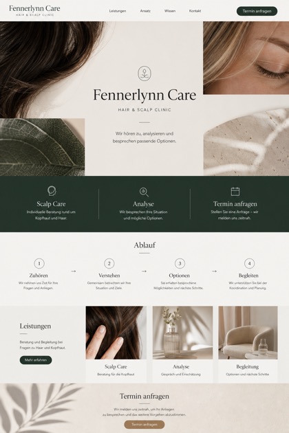 Healthcare website design for Germany, showing a clear opening, service information, supporting content, and a focused inquiry action.