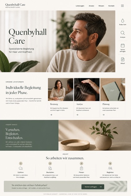 Healthcare website design for Germany, showing a clear opening, service information, supporting content, and a focused inquiry action.