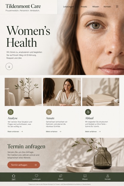 Healthcare website design for Germany, showing a clear opening, service information, supporting content, and a focused inquiry action.