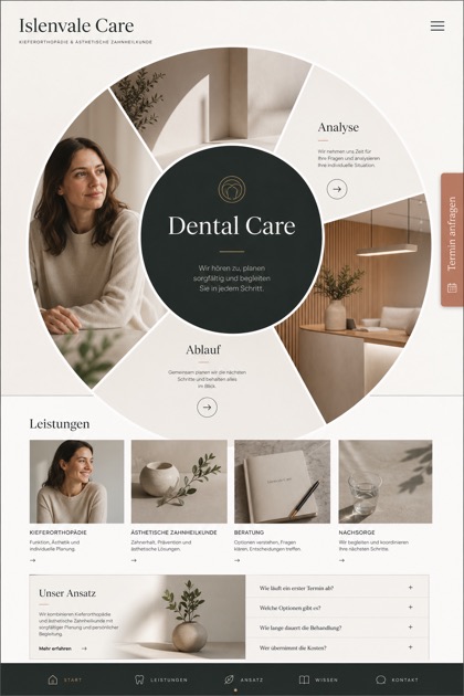 Healthcare website design for Germany, showing a clear opening, service information, supporting content, and a focused inquiry action.