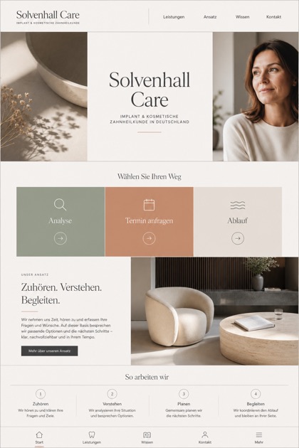 Healthcare website design for Germany, showing a clear opening, service information, supporting content, and a focused inquiry action.