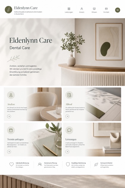 Healthcare website design for Germany, showing a clear opening, service information, supporting content, and a focused inquiry action.