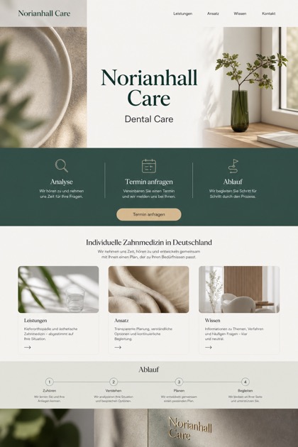 Healthcare website design for Germany, showing a clear opening, service information, supporting content, and a focused inquiry action.