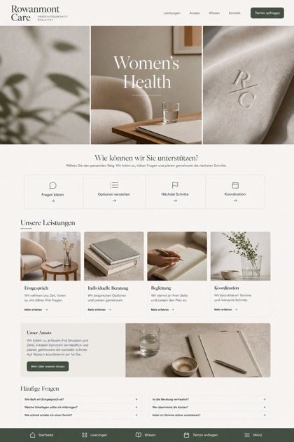 Healthcare website design for Germany, showing a clear opening, service information, supporting content, and a focused inquiry action.