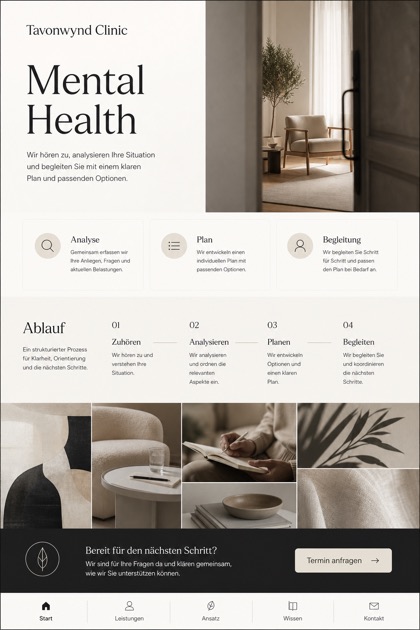 Healthcare website design for Germany, showing a clear opening, service information, supporting content, and a focused inquiry action.