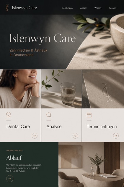 Healthcare website design for Germany, showing a clear opening, service information, supporting content, and a focused inquiry action.