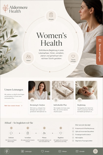 Healthcare website design for Germany, showing a clear opening, service information, supporting content, and a focused inquiry action.