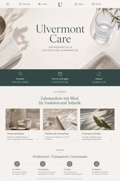 Healthcare website design for Germany, showing a clear opening, service information, supporting content, and a focused inquiry action.