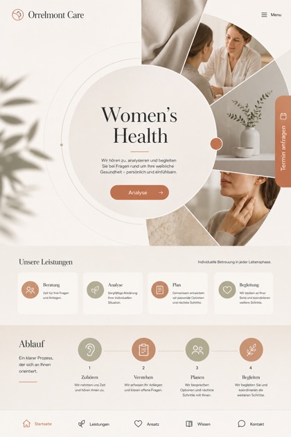 Healthcare website design for Germany, showing a clear opening, service information, supporting content, and a focused inquiry action.