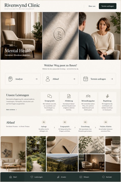 Healthcare website design for Germany, showing a clear opening, service information, supporting content, and a focused inquiry action.