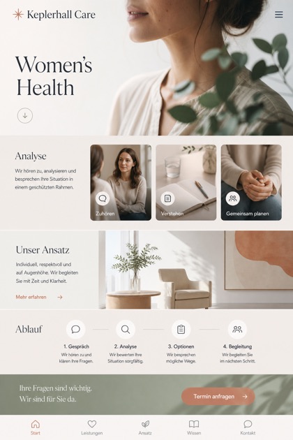 Healthcare website design for Germany, showing a clear opening, service information, supporting content, and a focused inquiry action.