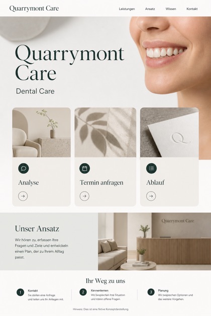 Healthcare website design for Germany, showing a clear opening, service information, supporting content, and a focused inquiry action.