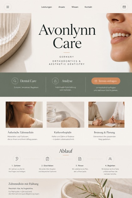 Healthcare website design for Germany, showing a clear opening, service information, supporting content, and a focused inquiry action.