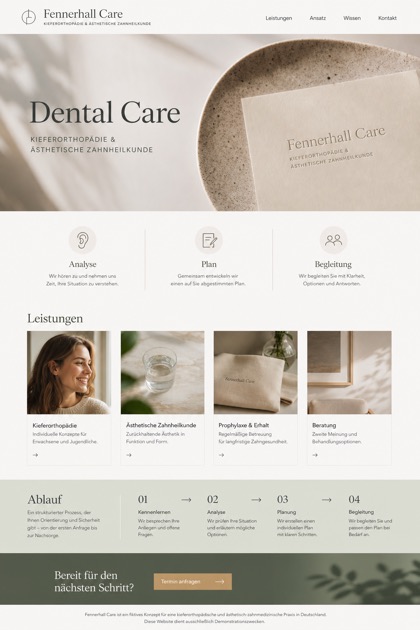 Healthcare website design for Germany, showing a clear opening, service information, supporting content, and a focused inquiry action.