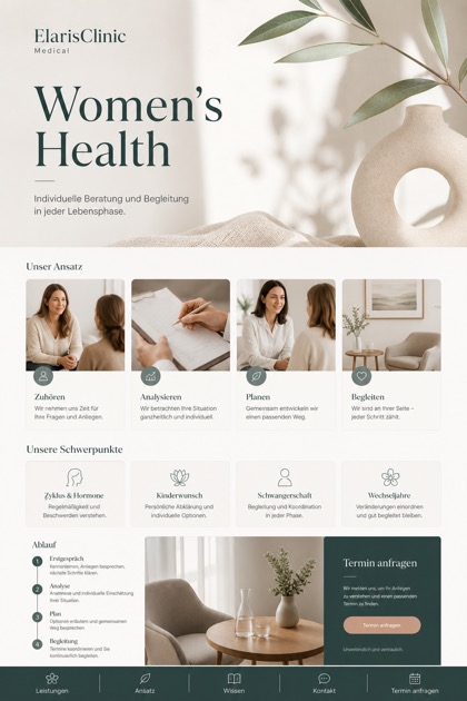 Healthcare website design for Germany, showing a clear opening, service information, supporting content, and a focused inquiry action.