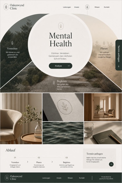 Healthcare website design for Germany, showing a clear opening, service information, supporting content, and a focused inquiry action.