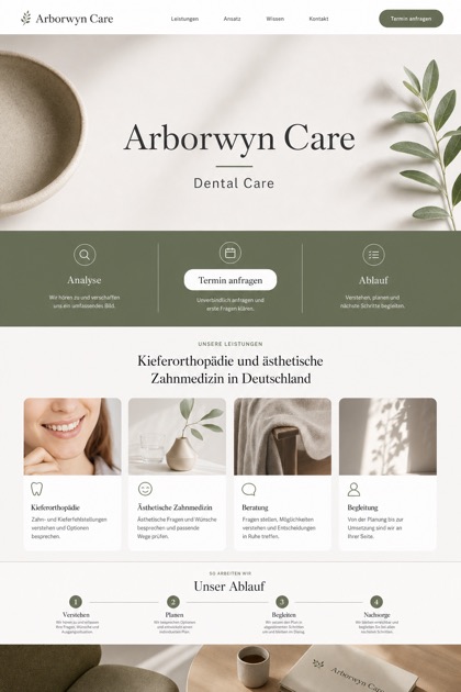 Healthcare website design for Germany, showing a clear opening, service information, supporting content, and a focused inquiry action.