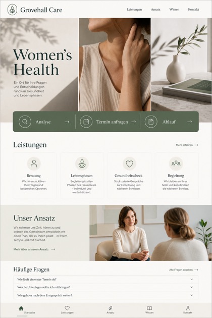Healthcare website design for Germany, showing a clear opening, service information, supporting content, and a focused inquiry action.