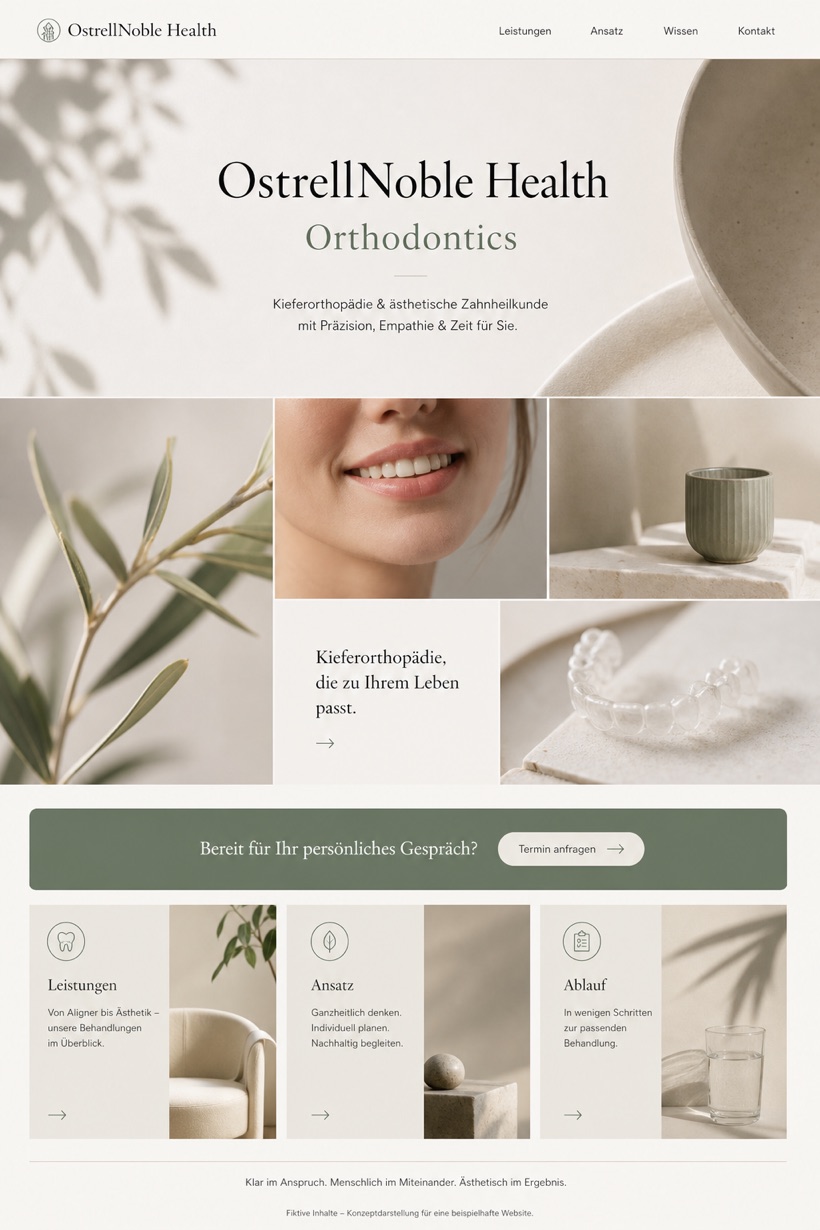 Healthcare website design for Germany, showing a clear opening, service information, supporting content, and a focused inquiry action.