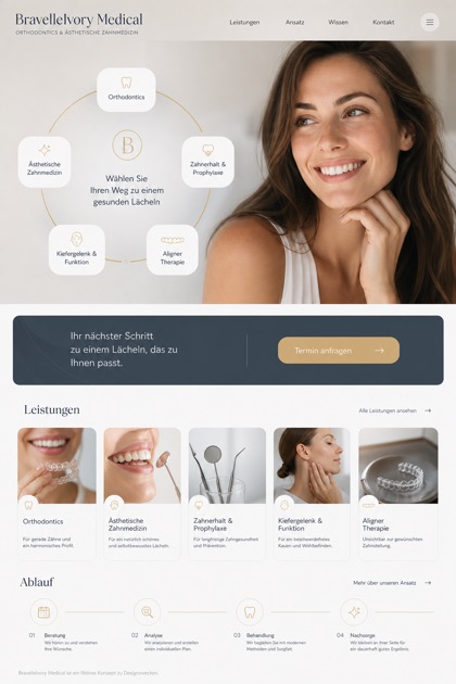 Healthcare website design for Germany, showing a clear opening, service information, supporting content, and a focused inquiry action.