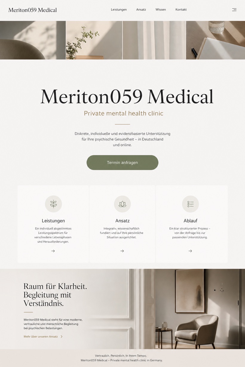 Healthcare website design for Germany, showing a clear opening, service information, supporting content, and a focused inquiry action.