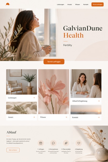 Healthcare website design for Germany, showing a clear opening, service information, supporting content, and a focused inquiry action.