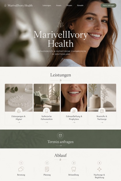 Healthcare website design for Germany, showing a clear opening, service information, supporting content, and a focused inquiry action.