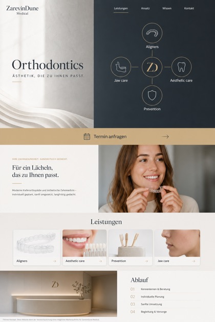 Healthcare website design for Germany, showing a clear opening, service information, supporting content, and a focused inquiry action.