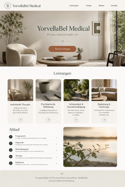 Healthcare website design for Germany, showing a clear opening, service information, supporting content, and a focused inquiry action.