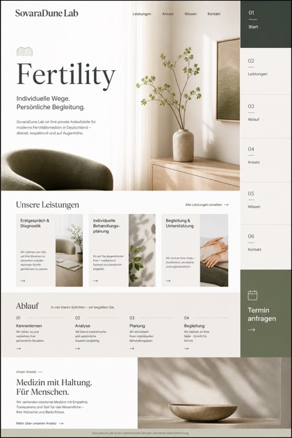 Healthcare website design for Germany, showing a clear opening, service information, supporting content, and a focused inquiry action.