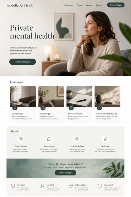 Healthcare website design for Germany, showing a clear opening, service information, supporting content, and a focused inquiry action.