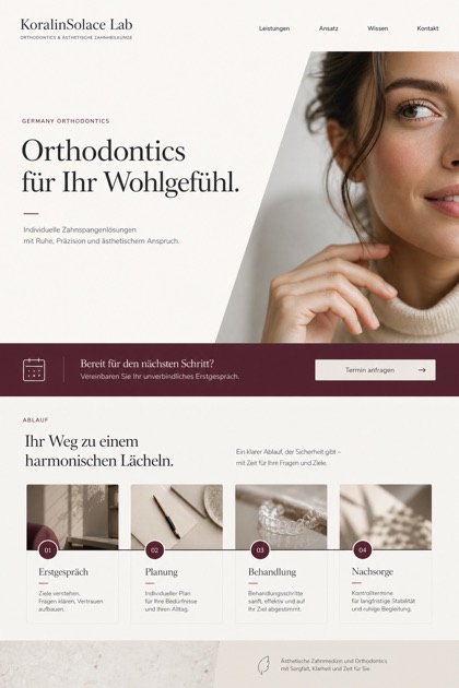 Healthcare website design for Germany, showing a clear opening, service information, supporting content, and a focused inquiry action.