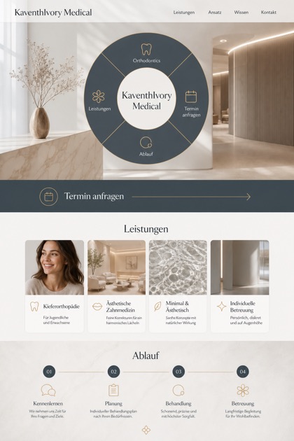 Healthcare website design for Germany, showing a clear opening, service information, supporting content, and a focused inquiry action.