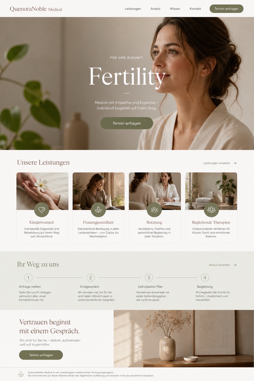 Healthcare website design for Germany, showing a clear opening, service information, supporting content, and a focused inquiry action.