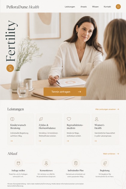 Healthcare website design for Germany, showing a clear opening, service information, supporting content, and a focused inquiry action.