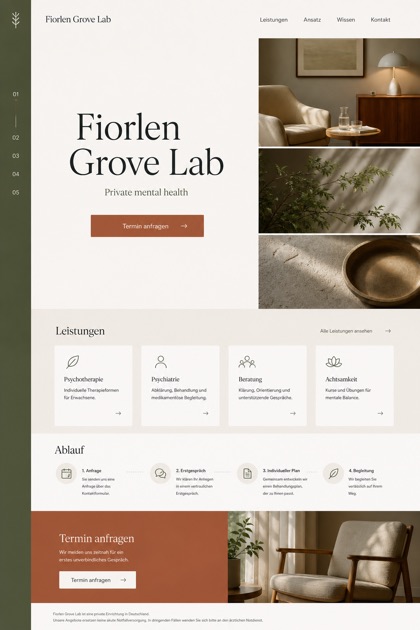 Healthcare website design for Germany, showing a clear opening, service information, supporting content, and a focused inquiry action.