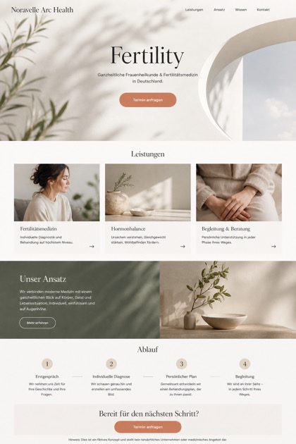 Healthcare website design for Germany, showing a clear opening, service information, supporting content, and a focused inquiry action.